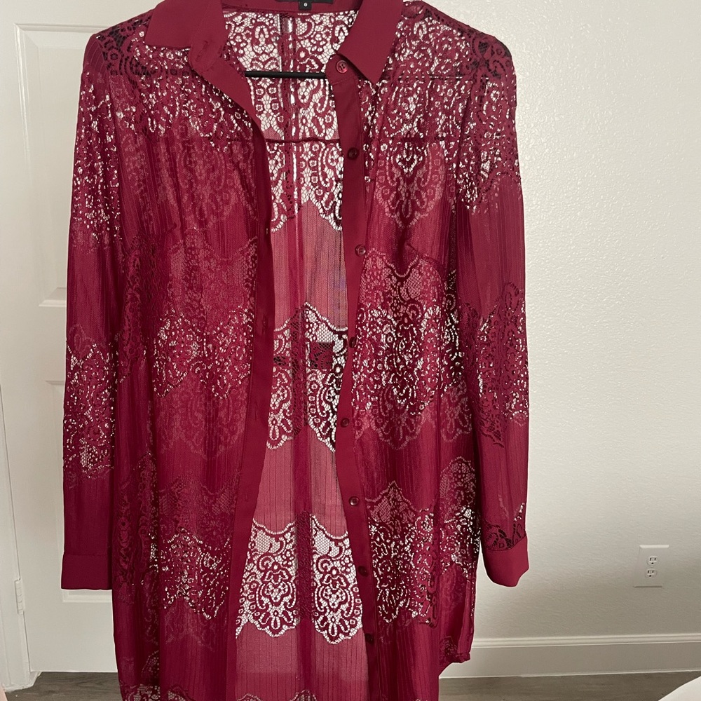 Missguided Deep Red Lace Blouse